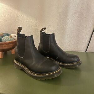 Dr. Martens Black Ankle Boots with Yellow Stitching